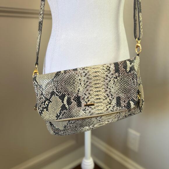 Lodis 100% Leather Snakeskin Print Crossbody Multi-carrying Option Purse - Picture 1 of 8
